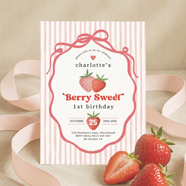 Invitation Berry à la fraise rouge doux 1er anniversaire (Créateur téléchargé)