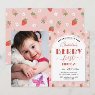 Invitation Berry aux fraises mignonnes 1er anniversaire Photo