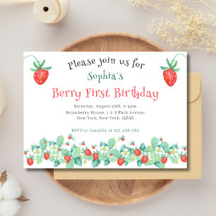 Invitation Berry aux fraises roses Premier anniversaire