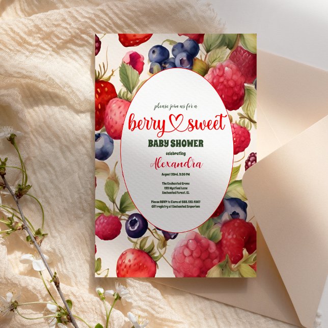 Invitation Berry Baby shower doux Fleurs et baies sauvages (Créateur téléchargé)