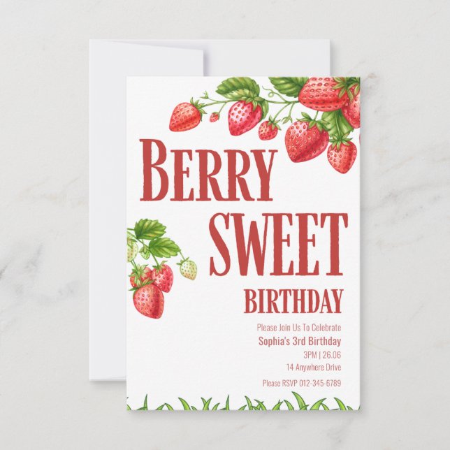 Invitation Berry Bird Strawberry Party (Devant)