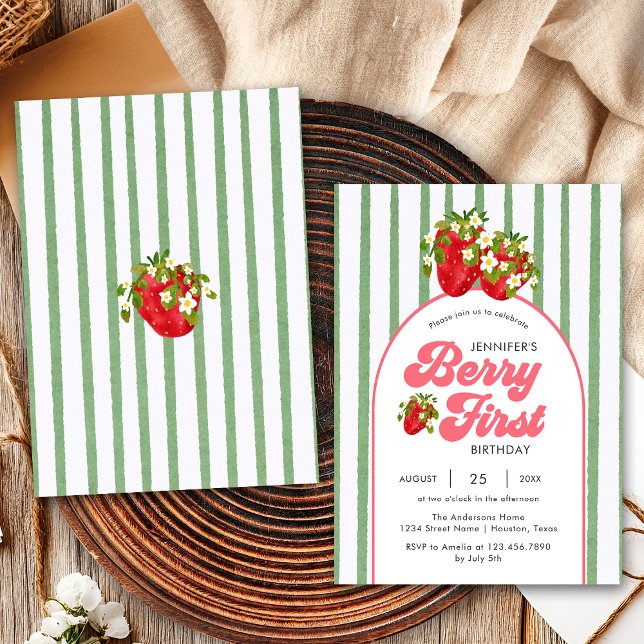 Invitation Berry blanc blanc floral 1er anniversaire (Créateur téléchargé)