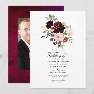 Invitation Berry Bourgogne & Blush Floral Mariage Photo