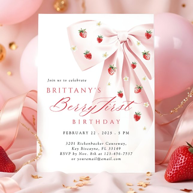 Invitation Berry Bow rose Premier anniversaire (Créateur téléchargé)