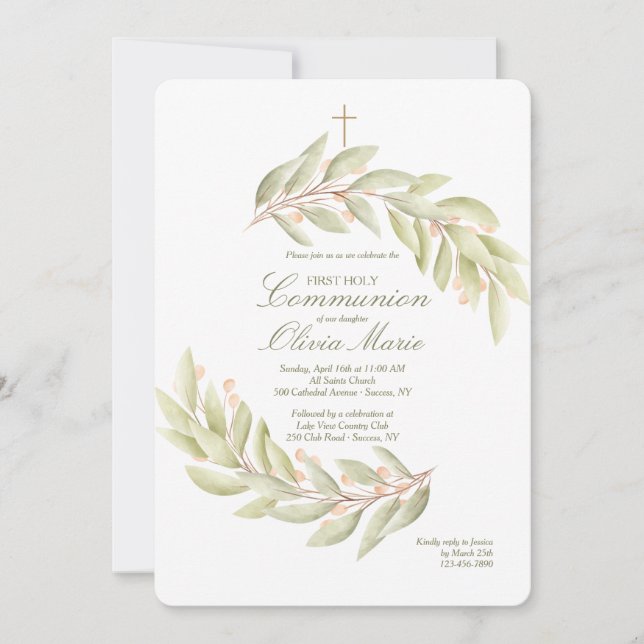 Invitation Berry Branch Première communion Holly (Devant)