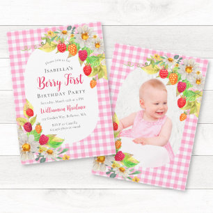 Invitation Berry de framboise mignonne Premier anniversaire A
