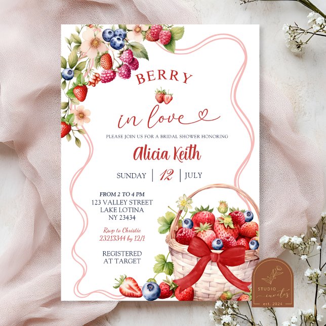 Invitation Berry de la Bow rouge en Fête des mariées d'amour (Créateur téléchargé)