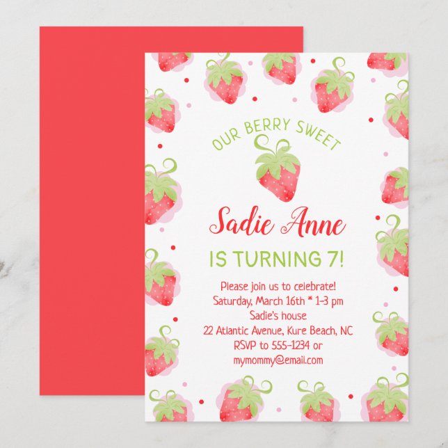 Invitation Berry doux fraises rouges doux Anniversaire (Devant / Derrière)