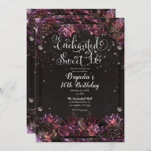Invitation Berry Enchanted Roses Flore foncé Douce 16 Party