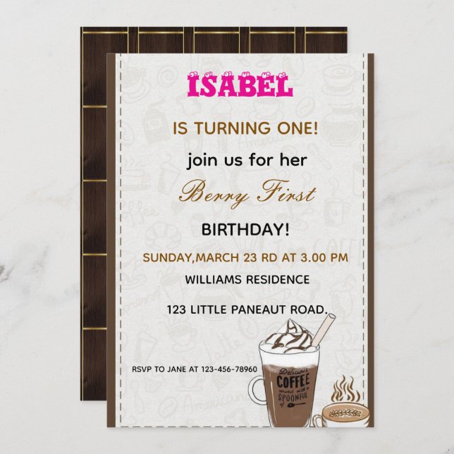 Invitation Berry First anniversaire (Devant / Derrière)