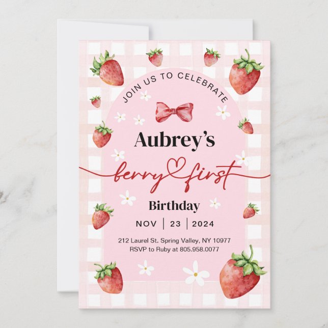 Invitation Berry First Birthday (Devant)