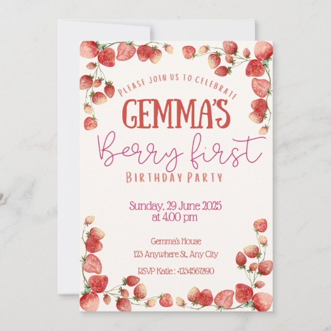 Invitation Berry First Birthday (Devant)