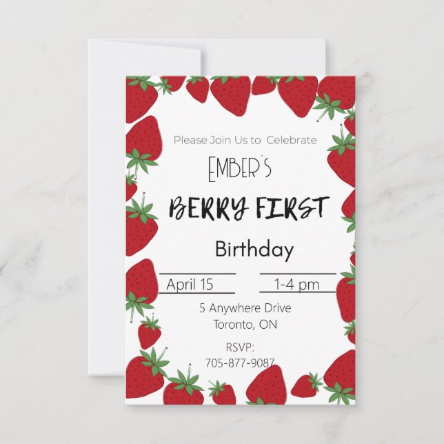 Invitation Berry First Birthday (Devant)