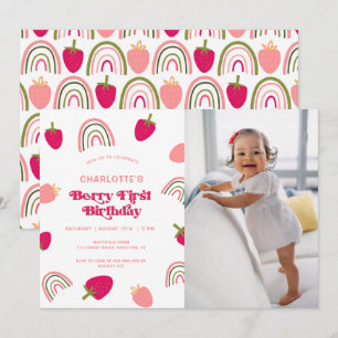 Invitation Berry First Birthday Boho Rainbow Photo Invitatiat