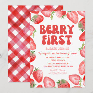 Invitation Berry First Birthday fraise rétro