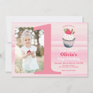 Invitation Berry First Birthday - Fraise rose