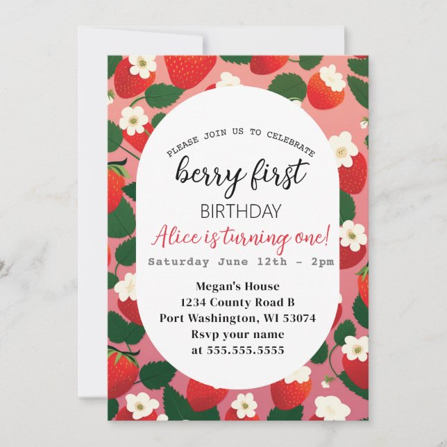 Invitation Berry First Cute Strawberry 1er Anniversaire (Devant)