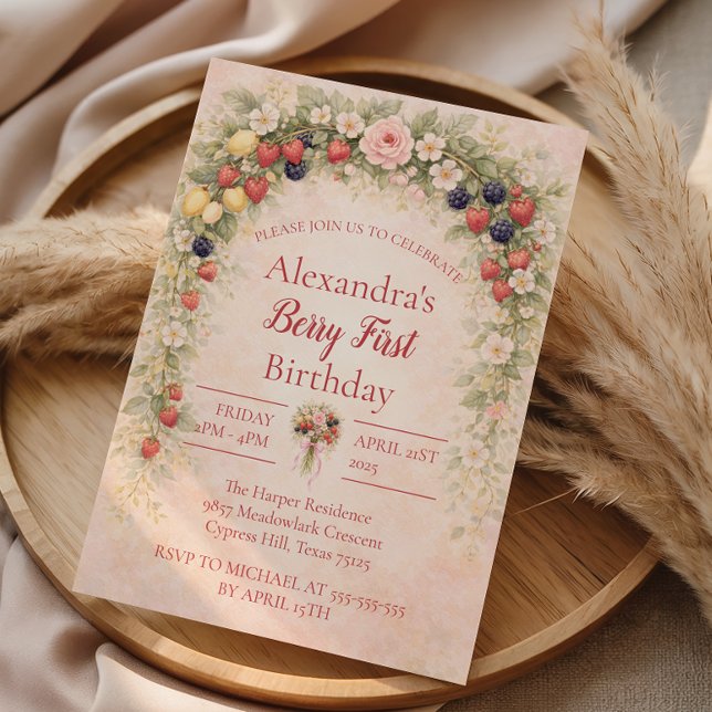 Invitation Berry First Garden 1st Birthday (Créateur téléchargé)