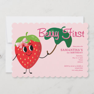 Invitation Berry First Girl Cartoon fraise 1er anniversaire