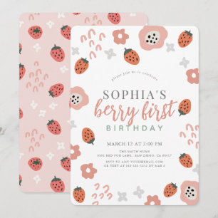 Invitation Berry First Pink Strawberry Girl 1er anniversaire