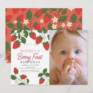 Invitation Berry First Red Strawberry Photo 1er anniversaire
