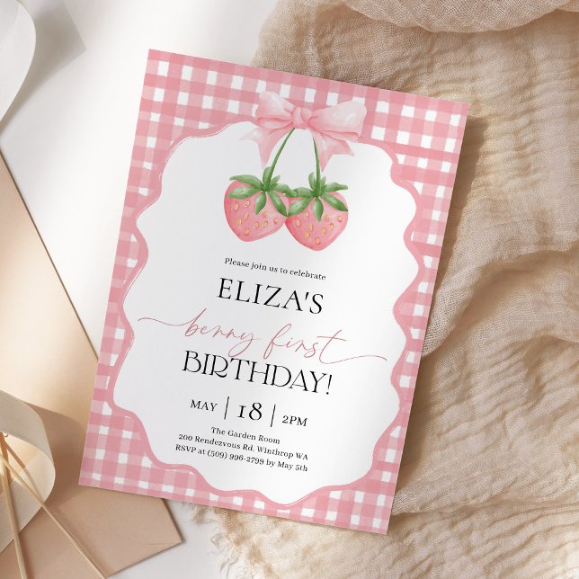 Invitation Berry First Rose à Carreaux Anniversaire de la Fra (Créateur téléchargé)