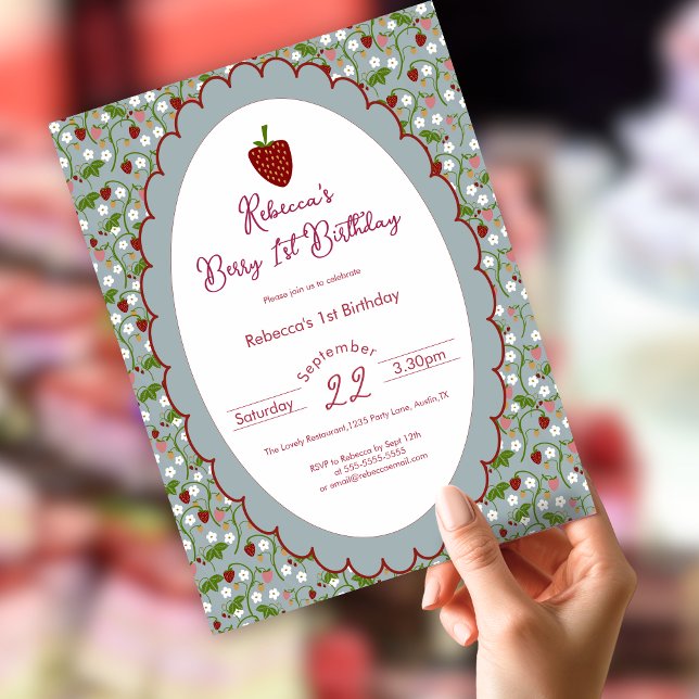 Invitation Berry First Strawberry 1er Anniversaire (Créateur téléchargé)