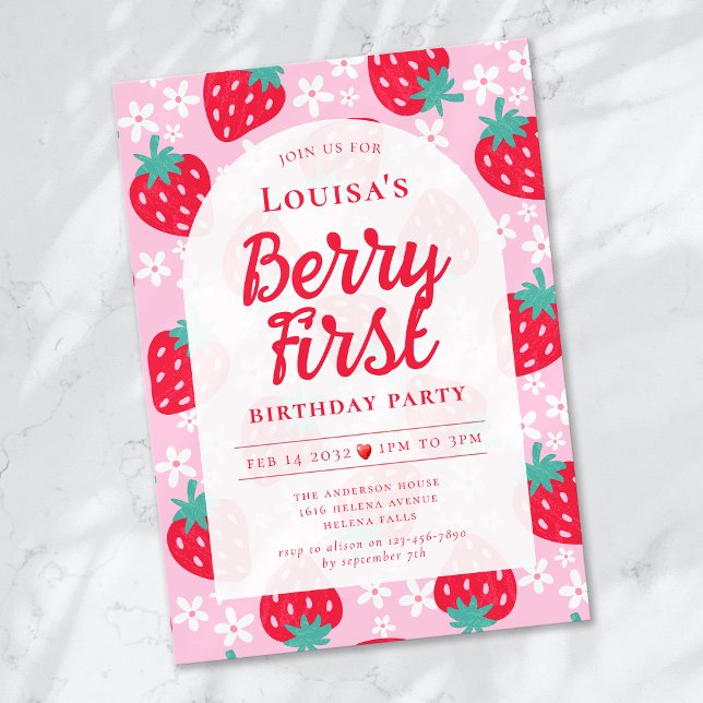 Invitation Berry First Strawberry 1ère fête d'anniversaire (Créateur téléchargé)