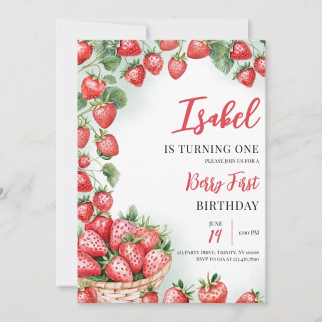 Invitation Berry First Strawberry Anniversaire (Devant)