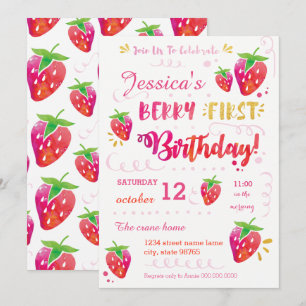 Invitation Berry First Strawberry Anniversaire Pary Invitatio