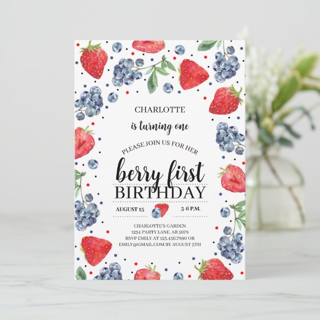 Invitation Berry First Strawberry et Blueberry (Debout devant)