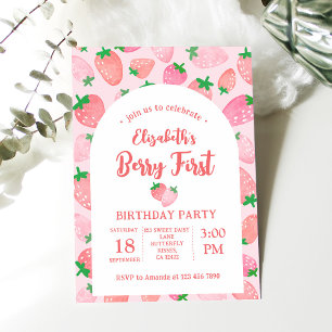 Invitation Berry First Strawberry Pink Girl's Birthday Party