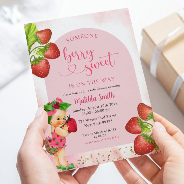 Invitation Berry fraise Baby shower doux Blonde Girl (Créateur téléchargé)