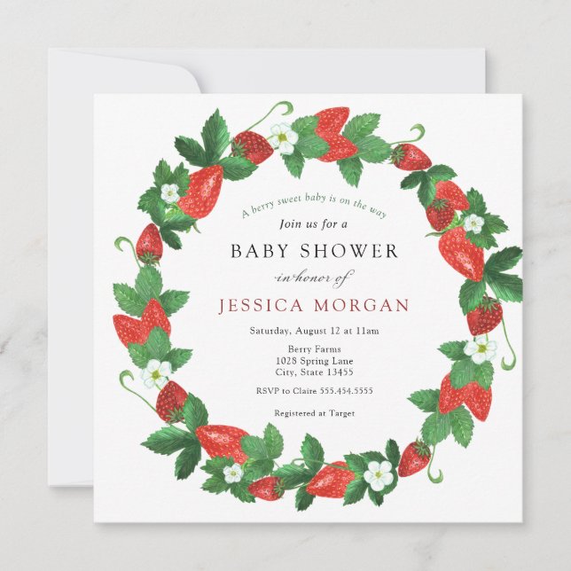 Invitation Berry fraise Baby shower sucré (Devant)