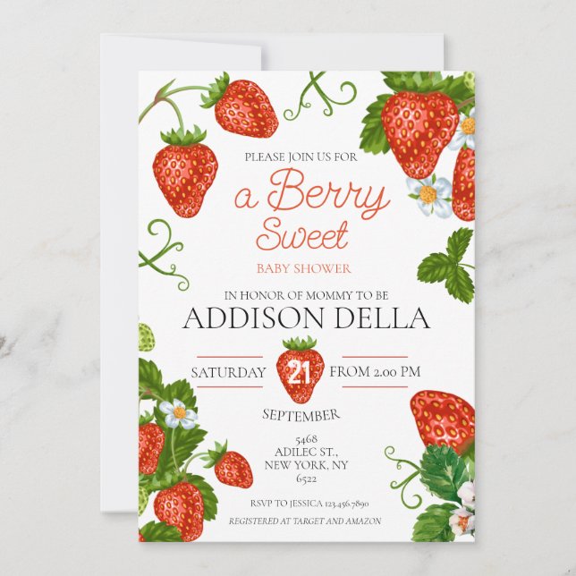 Invitation Berry fraise Baby shower sucré (Devant)