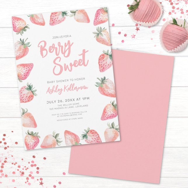 Invitation Berry fraise Baby shower sucré (Strawberry Berry Sweet Baby Shower Invitation)