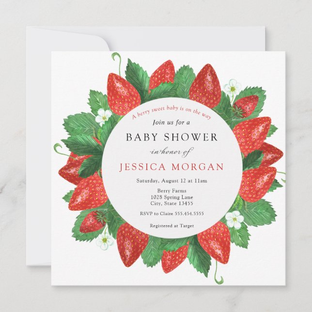 Invitation Berry fraise Baby shower sucré (Devant)