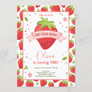 Invitation Berry fraise Douce rose rouge Premier anniversaire