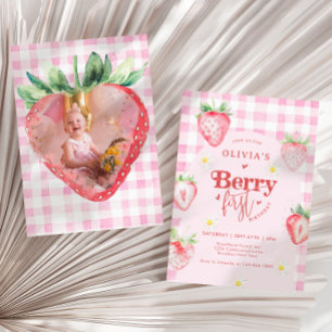 Invitation Berry Fraise mignonne Première photo Anniversaire