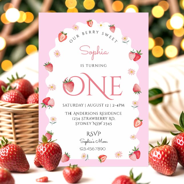 Invitation Berry fraise mignonne Sweet Premier Anniversaire W (Créateur téléchargé)