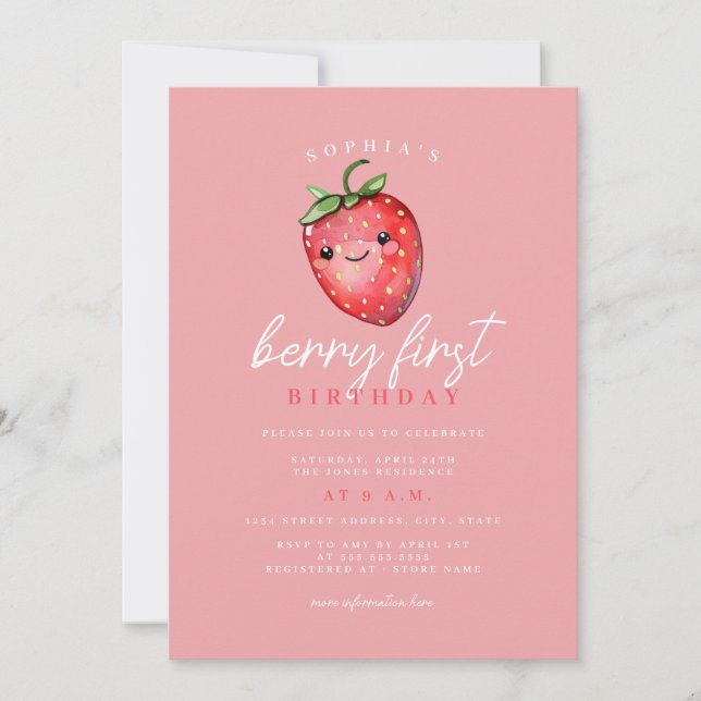 Invitation Berry fraise Premier 1er anniversaire (Devant)