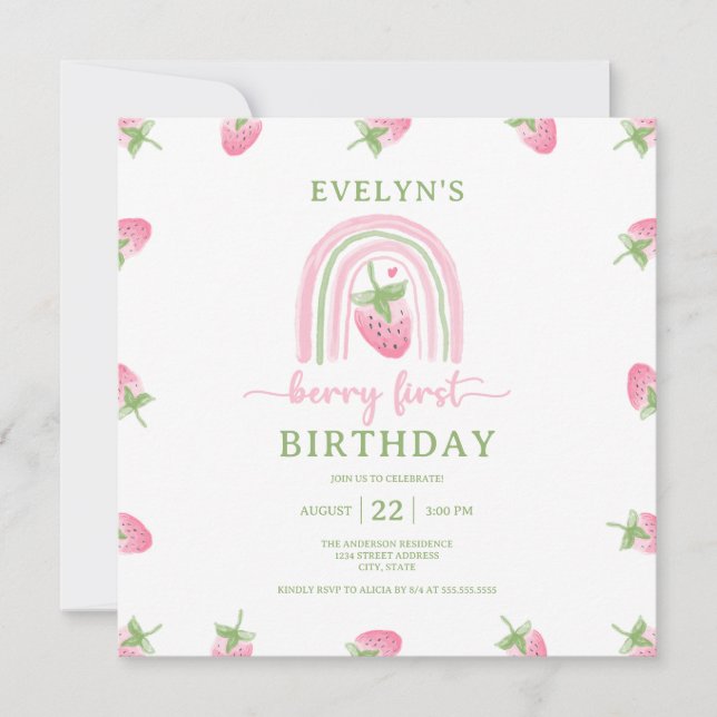 Invitation Berry fraise Premier anniversaire (Devant)