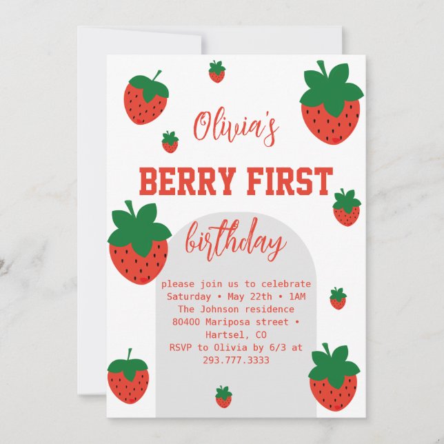 Invitation Berry fraise Premier anniversaire (Devant)