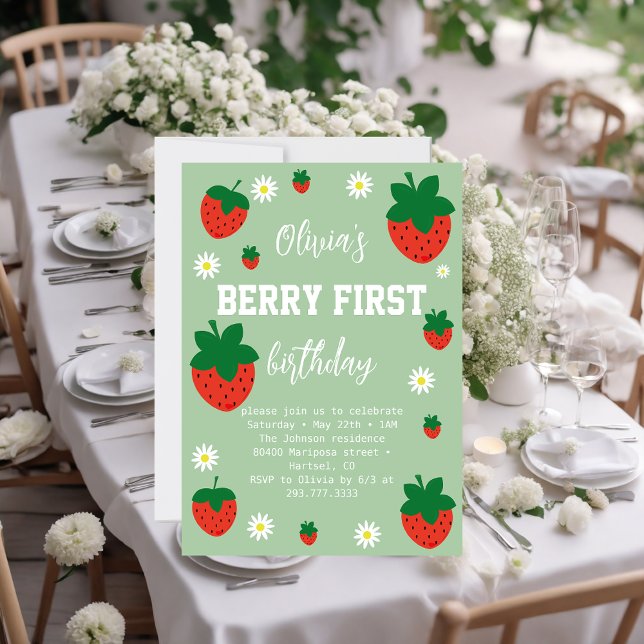 Invitation Berry fraise Premier anniversaire (Créateur téléchargé)