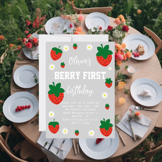 Invitation Berry fraise Premier anniversaire (Créateur téléchargé)