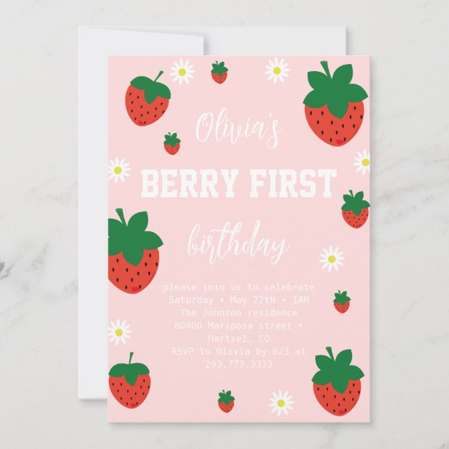 Invitation Berry fraise Premier anniversaire (Devant)