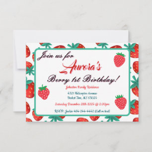 Invitation Berry fraise rouge Première fête d'anniversaire