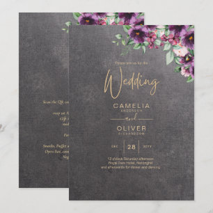 Invitation Berry gris argenté Mariage Floral hiver automne