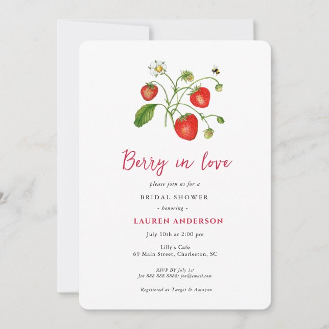 Invitation Berry in Love Fête des mariées fraise (Devant)