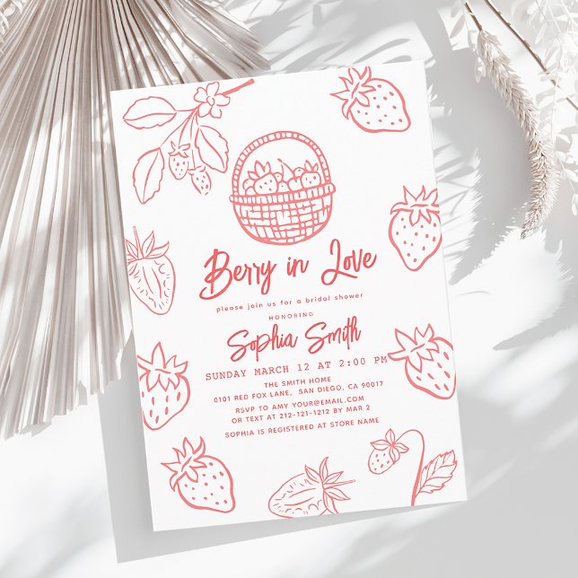 Invitation Berry in Love Hand-drawn Strawberry Bridal Shower (Créateur téléchargé)